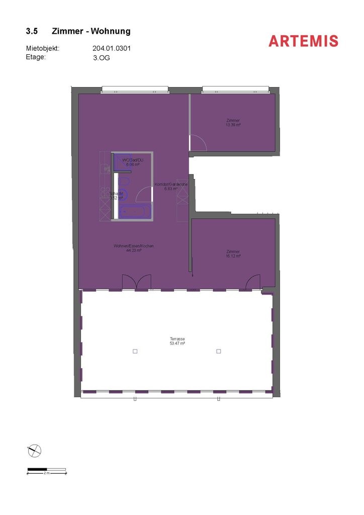 3 ½ rooms attic flat