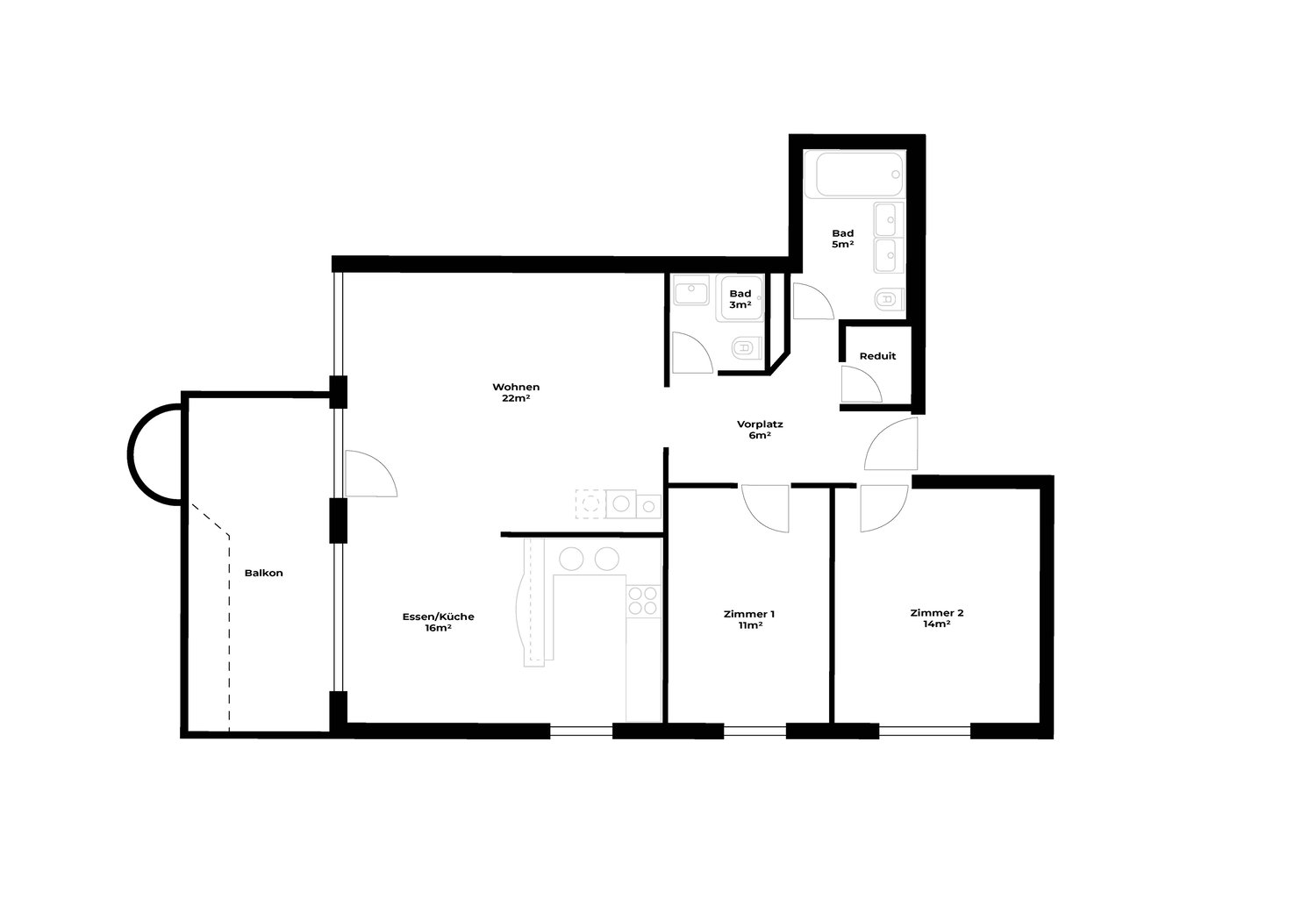 3 ½ rooms furnished flat