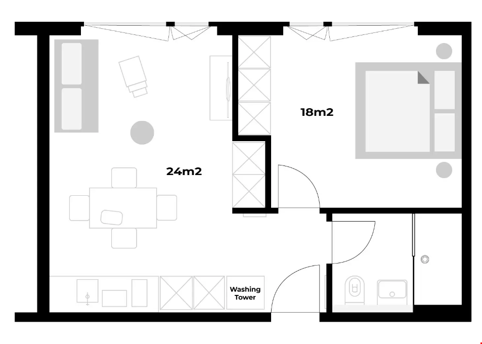 2 ½ rooms furnished flat
