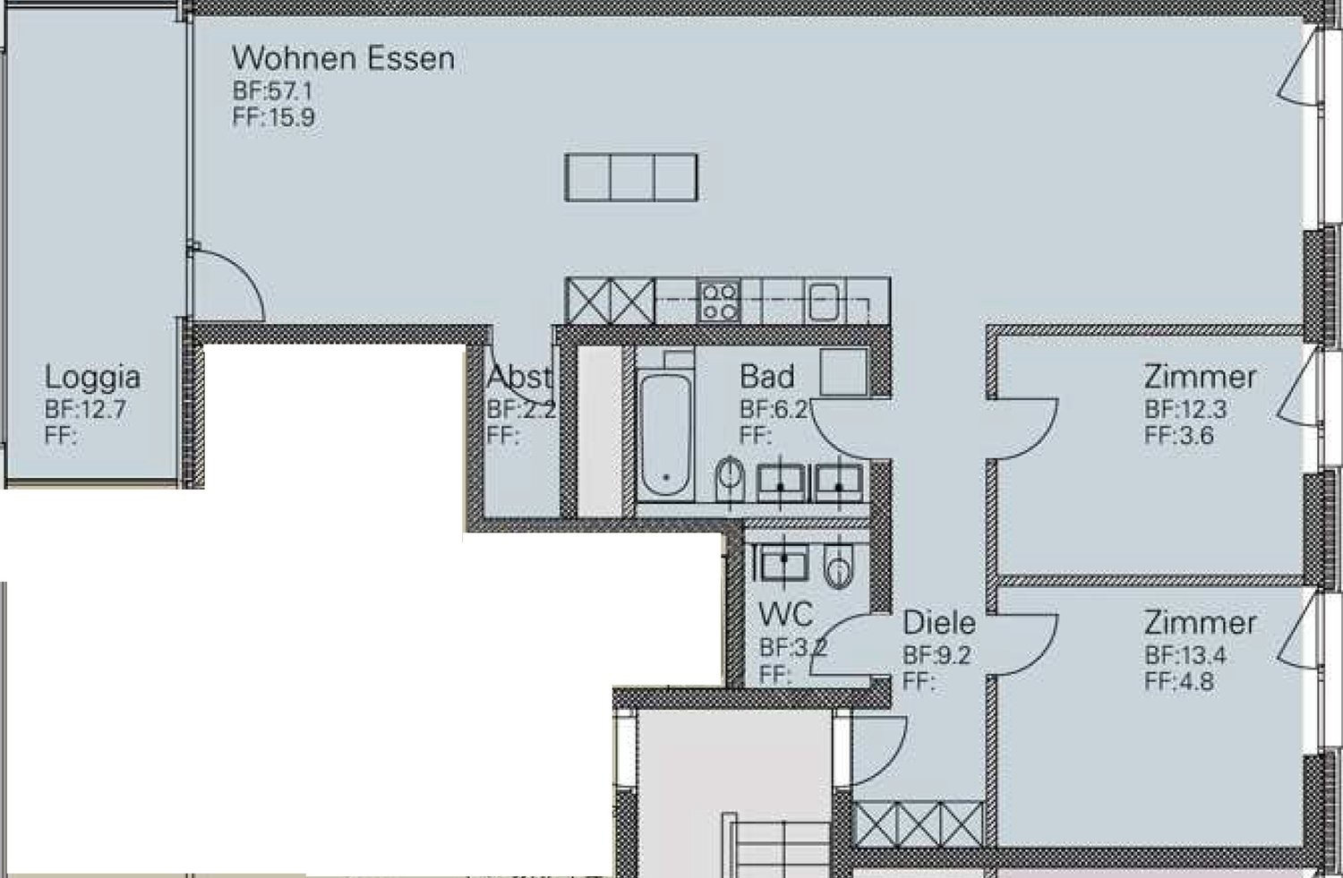 3 ½ rooms furnished flat