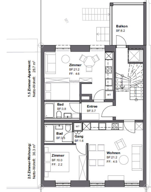 Appartamento arredato di 1 ½ locali, foto 6 di 6