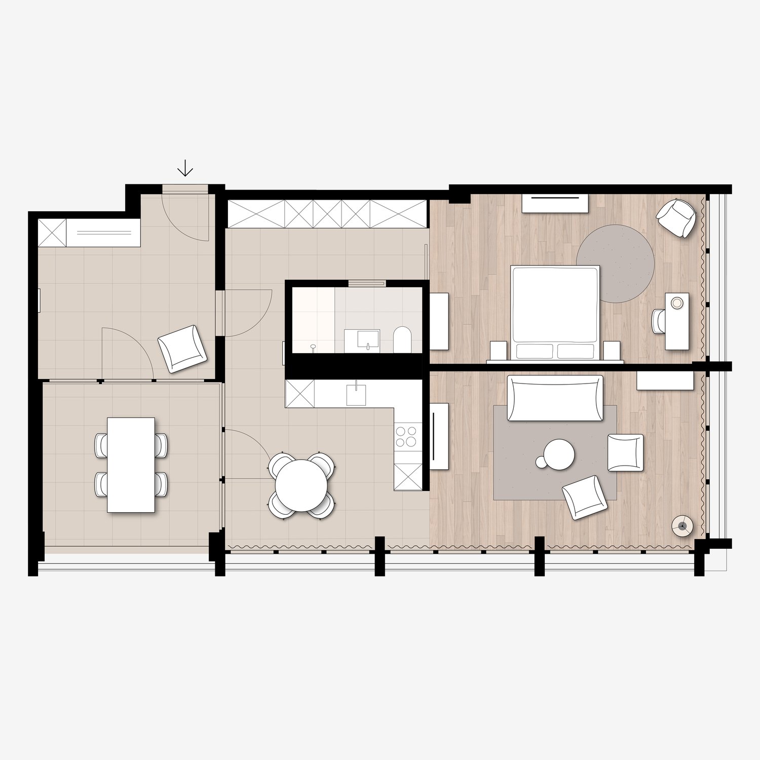 2 ½ rooms furnished flat